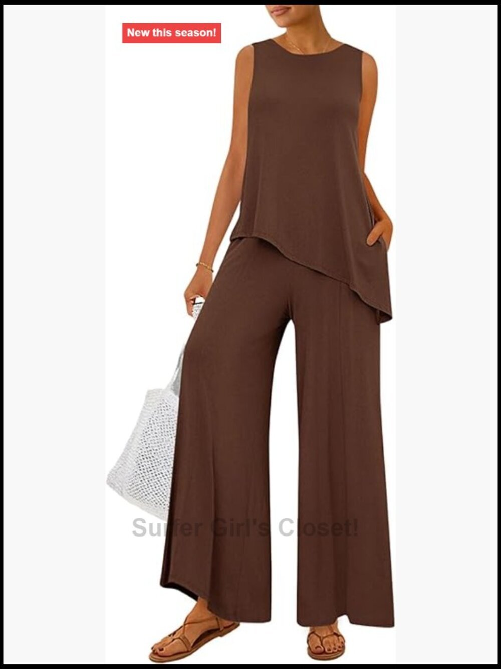 Two Piece Lounge Set Asymmetrical Tank & Wide Leg Pants Size M